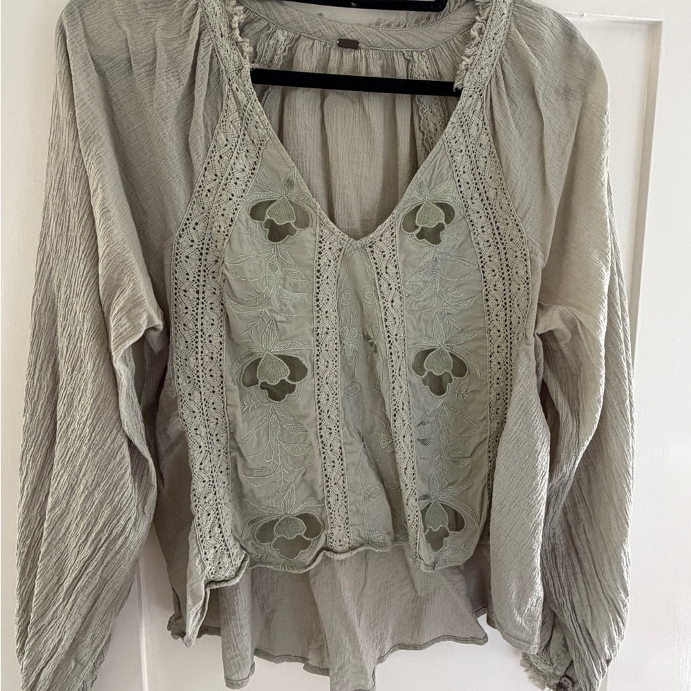 Free People Free Sivan Embroidered Top - Spanish Moss